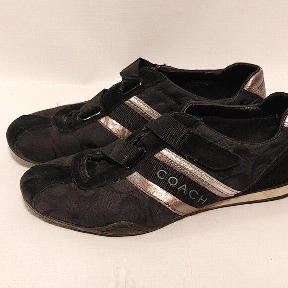 Coach Sz 8M Jenney Solid Black Canvas Signature Tennis No Laces Shoes Sneakers - Picture 5 of 8
